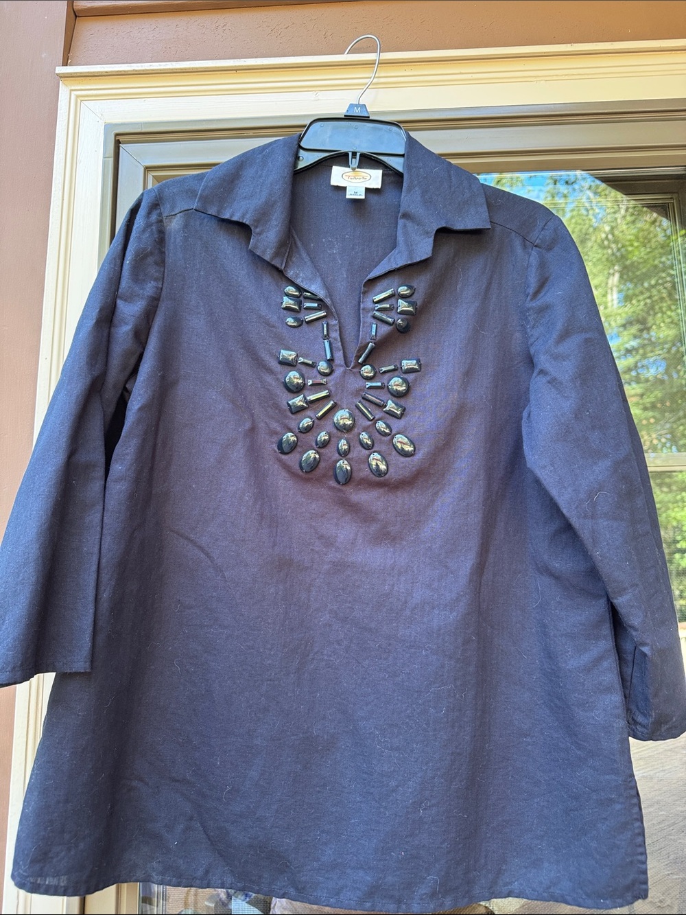 Talbots Black Embellished Collared Tunic (cotton and linen)